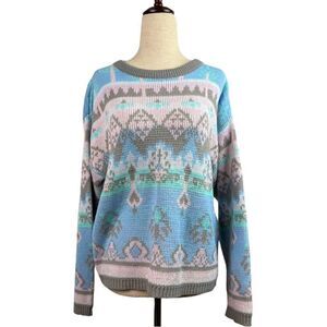 Vintage 80s DEB Sweater Pastel Kawaii Fairy Kei Heart Design Large